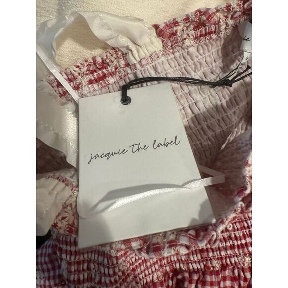 JACQUIE THE LABEL Red Isabella Gingham Embroidered Tiered Midi Dress Size S NWT - Picture 8 of 8